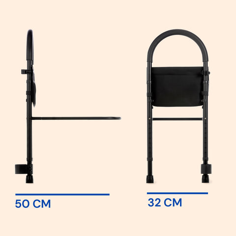 Bariera łóżka dla dorosłych | Naprawiono uchwyt | Wysokość regulowana z laską